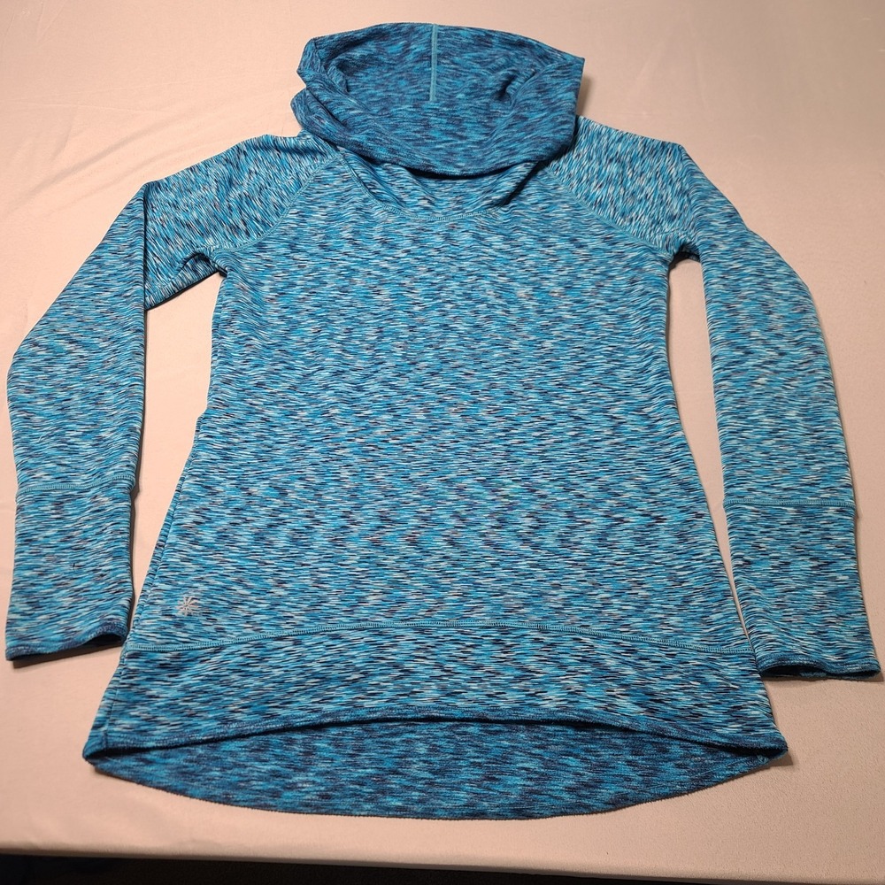 Athleta Tranquility Cowl Neck Pullover Space Dye Blue Fleece Lined Tunic S